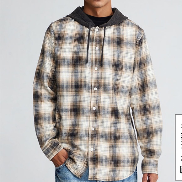 PacSun Lumber Plaid Long Sleeve Hooded Shirt - Picture 2 of 13